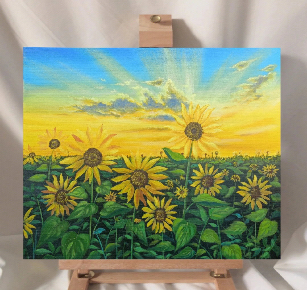 手绘丙烯画灿阳下的向日葵步骤图