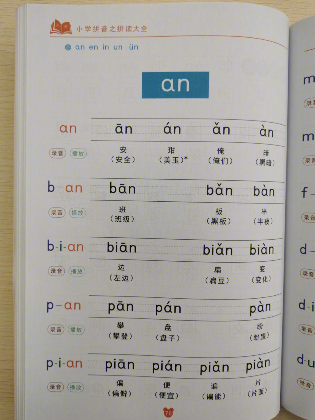 这是这本书中关于拼音an的所有拼读