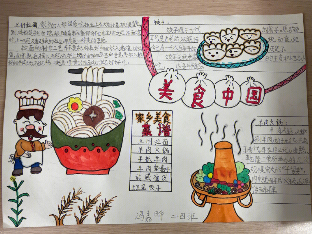 中国美食怎么画二年级图片