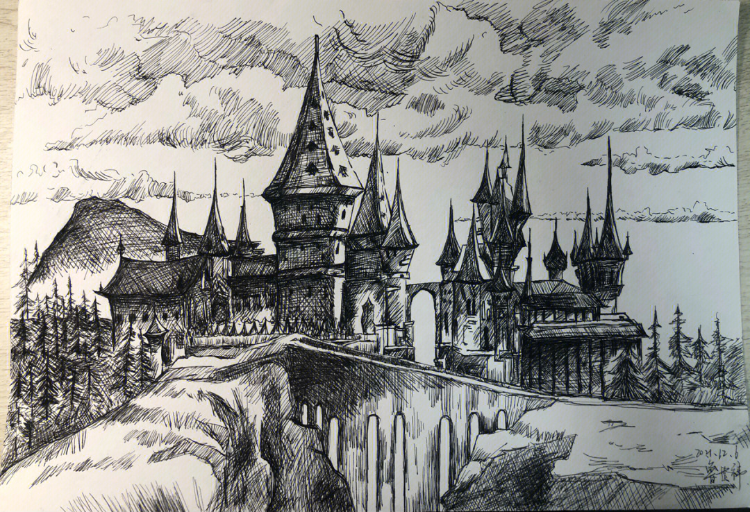 哈利波特城堡素描图片
