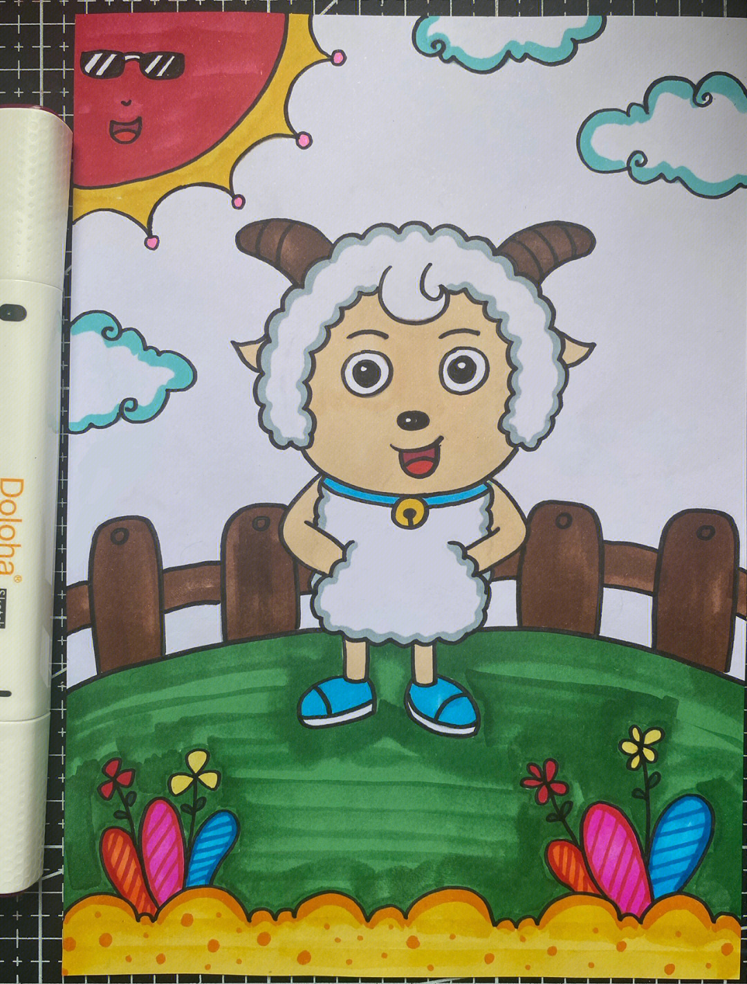 两只顶角的山羊儿童画图片