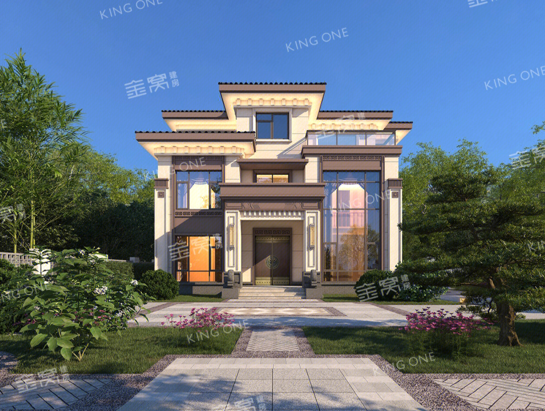 新中式三层别墅真实图片