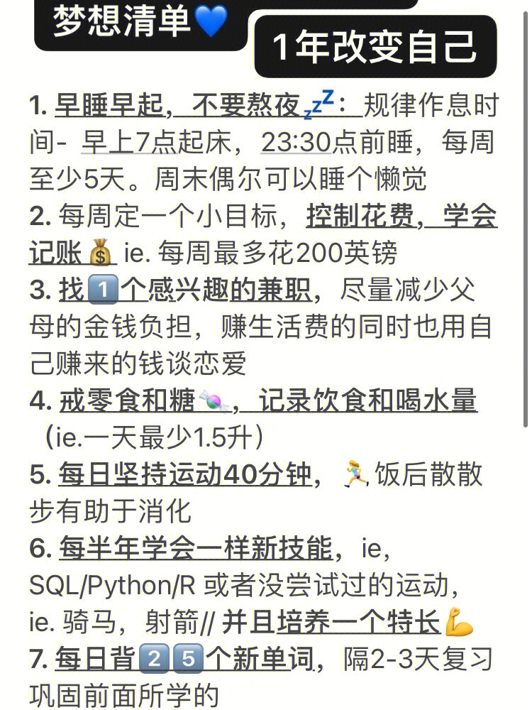 2022新年计划用1年改变自己的梦想清单