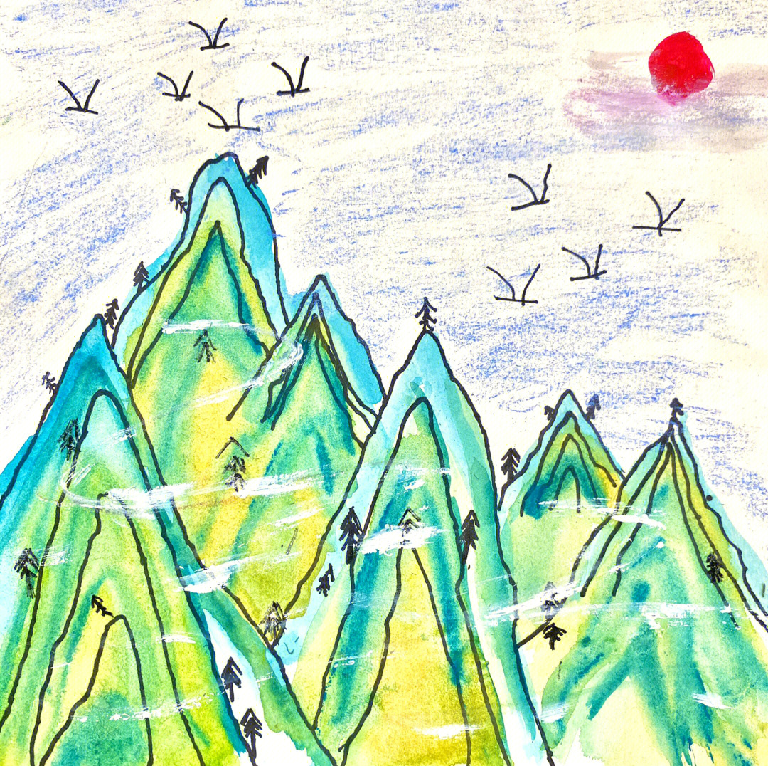 6岁儿童画千里江山图