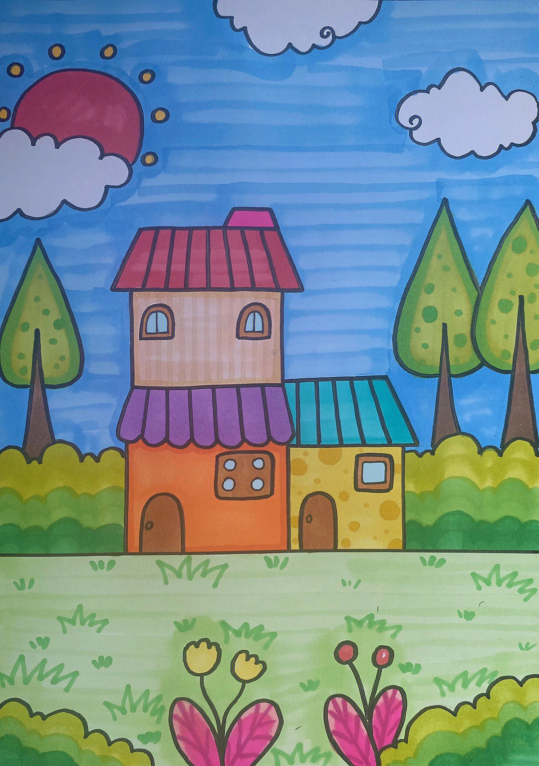 房子图画儿童画一年级图片