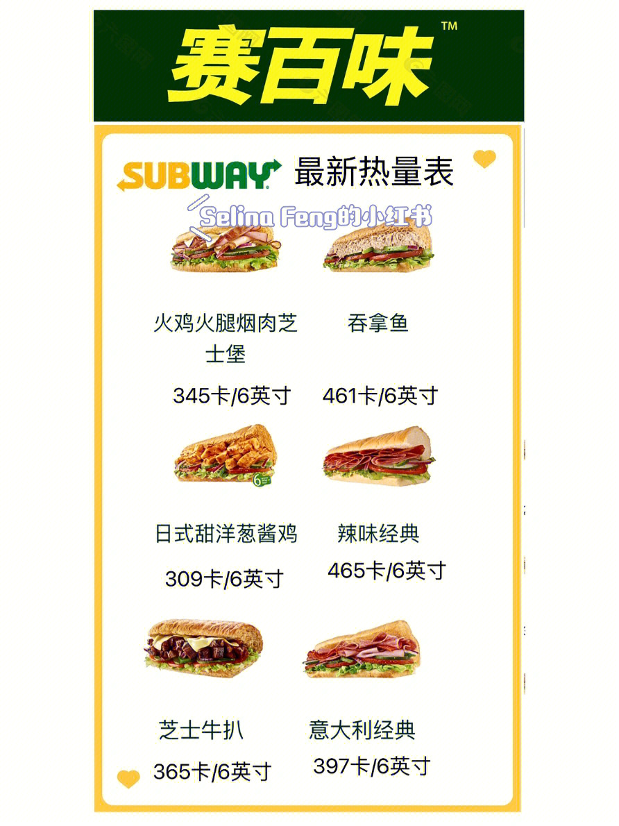 subway热量表图片