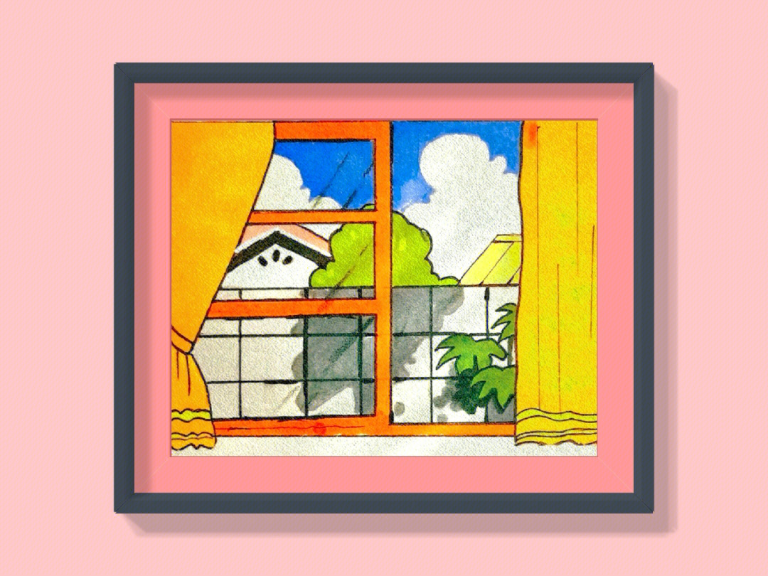 窗外的风景画美术作业图片