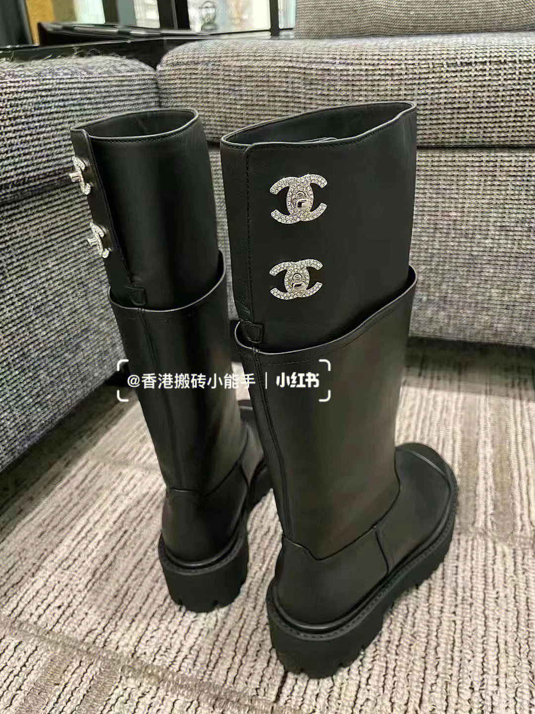 chanel宽筒松糕底牛皮长靴