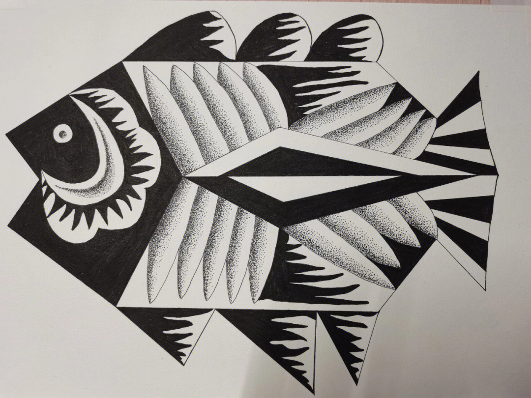 针管笔中性笔手绘no4黑白画动物鱼