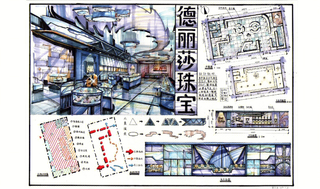 珠宝展厅设计手绘图片