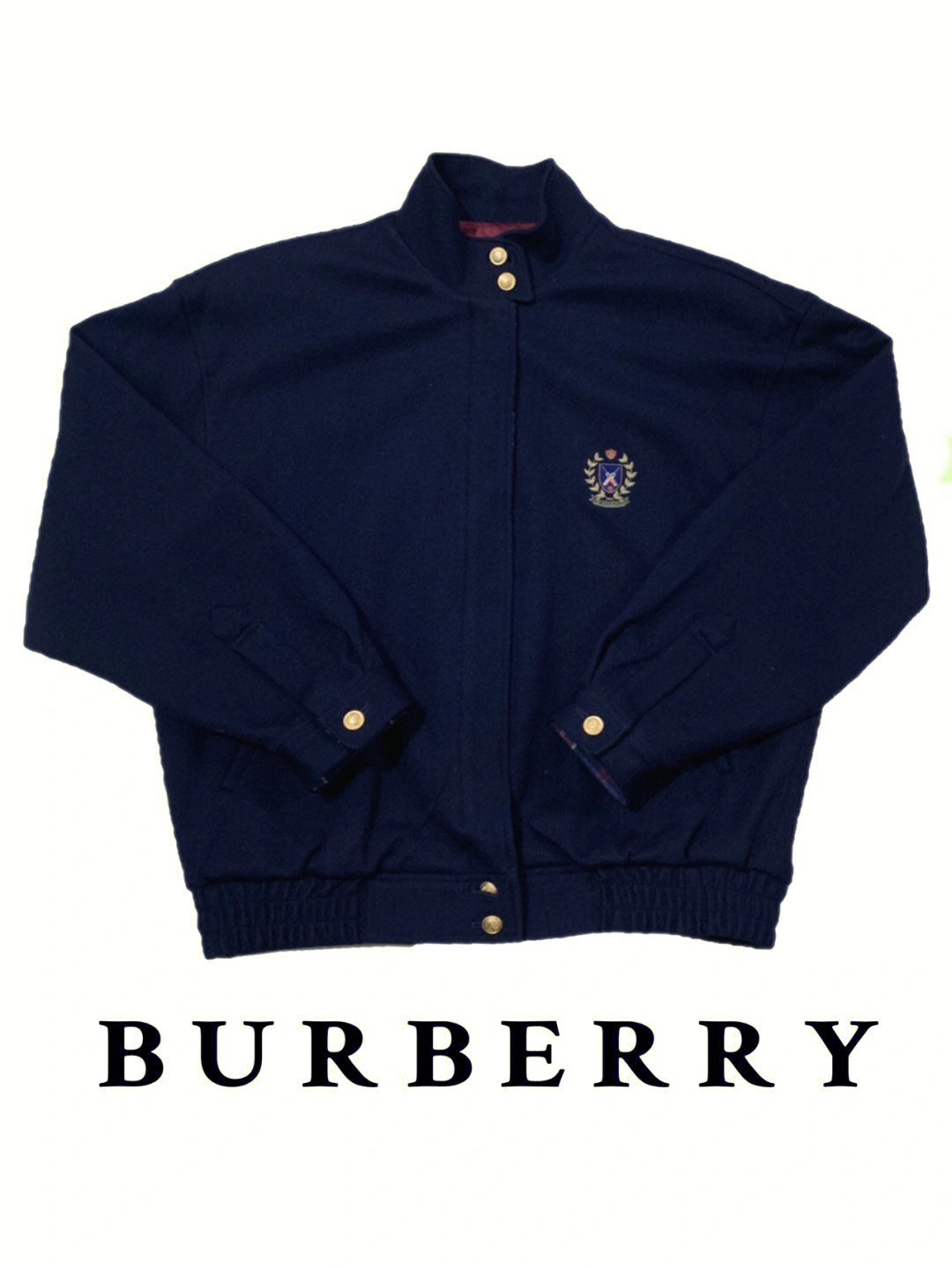 中古burberry徽章刺绣金扣哈灵顿夹克