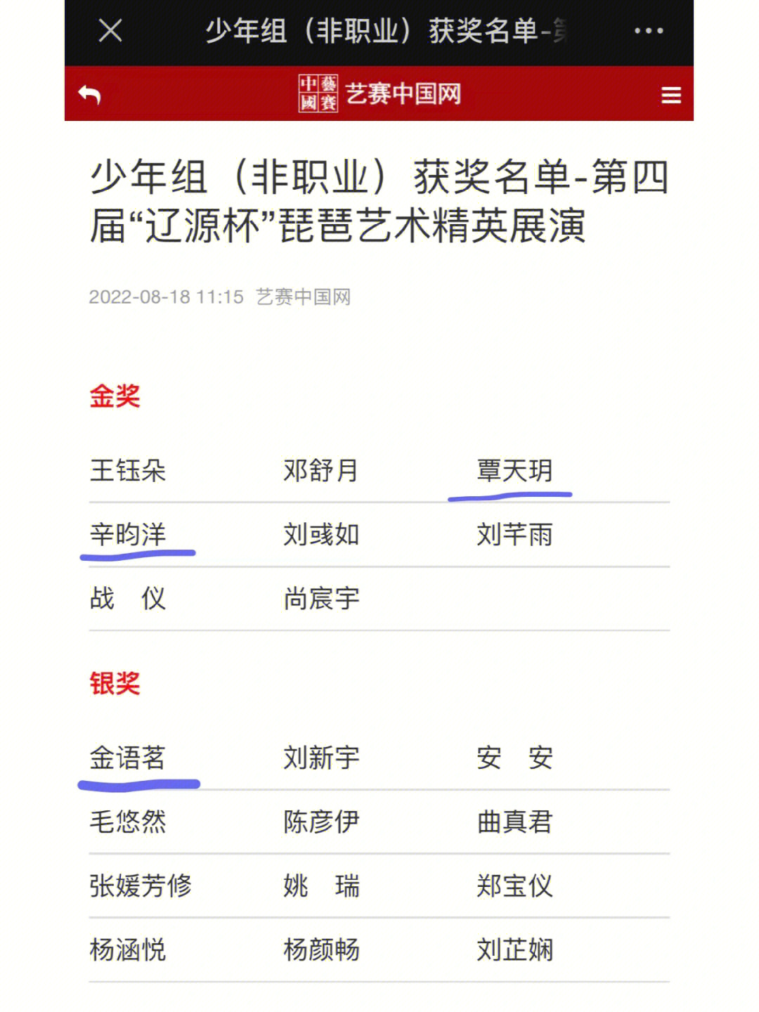 中国第四届辽源杯琵琶精英展(中国民族管弦乐协会少年组2金1银儿童组