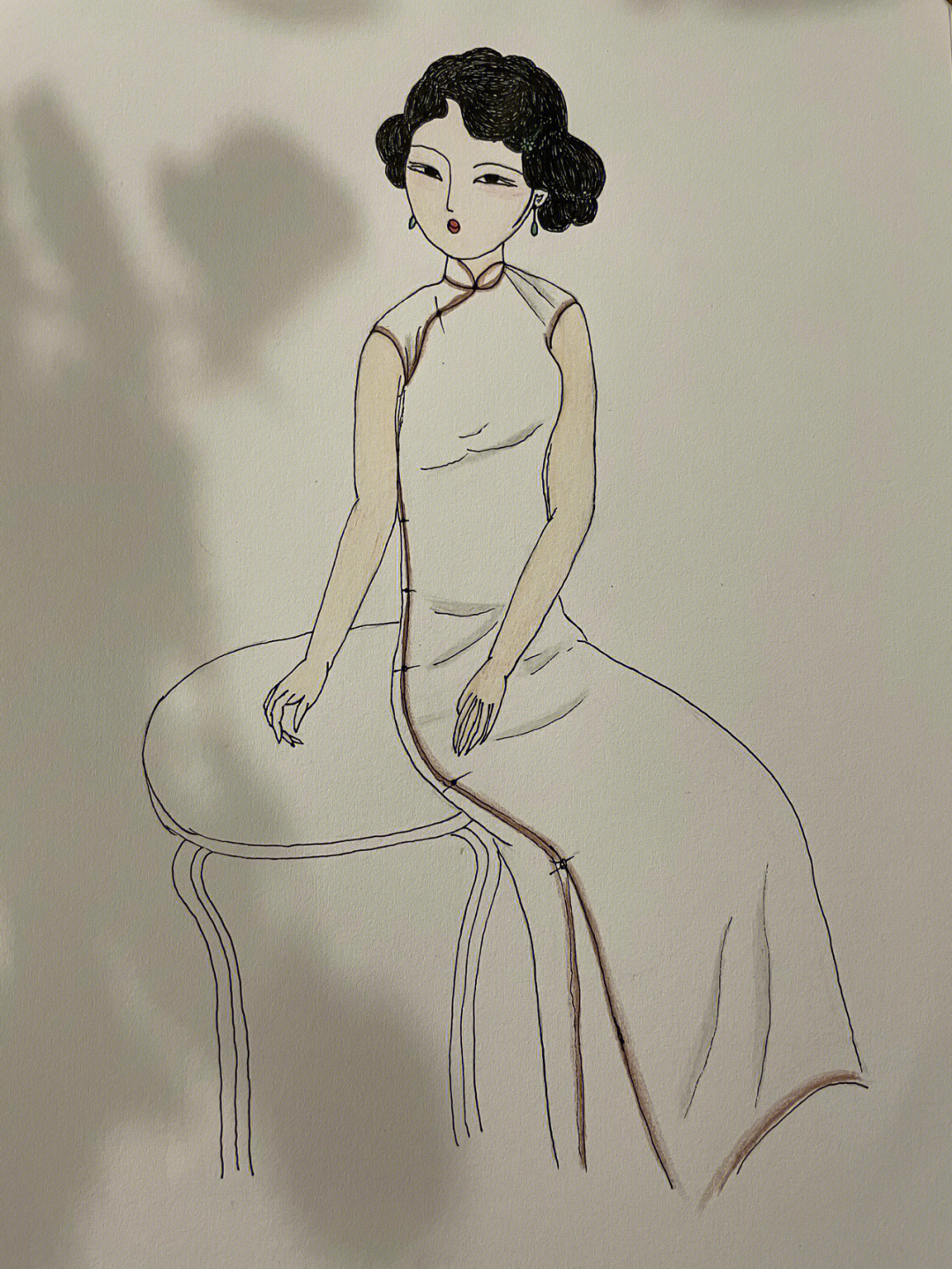 旗袍女子手绘简单图片