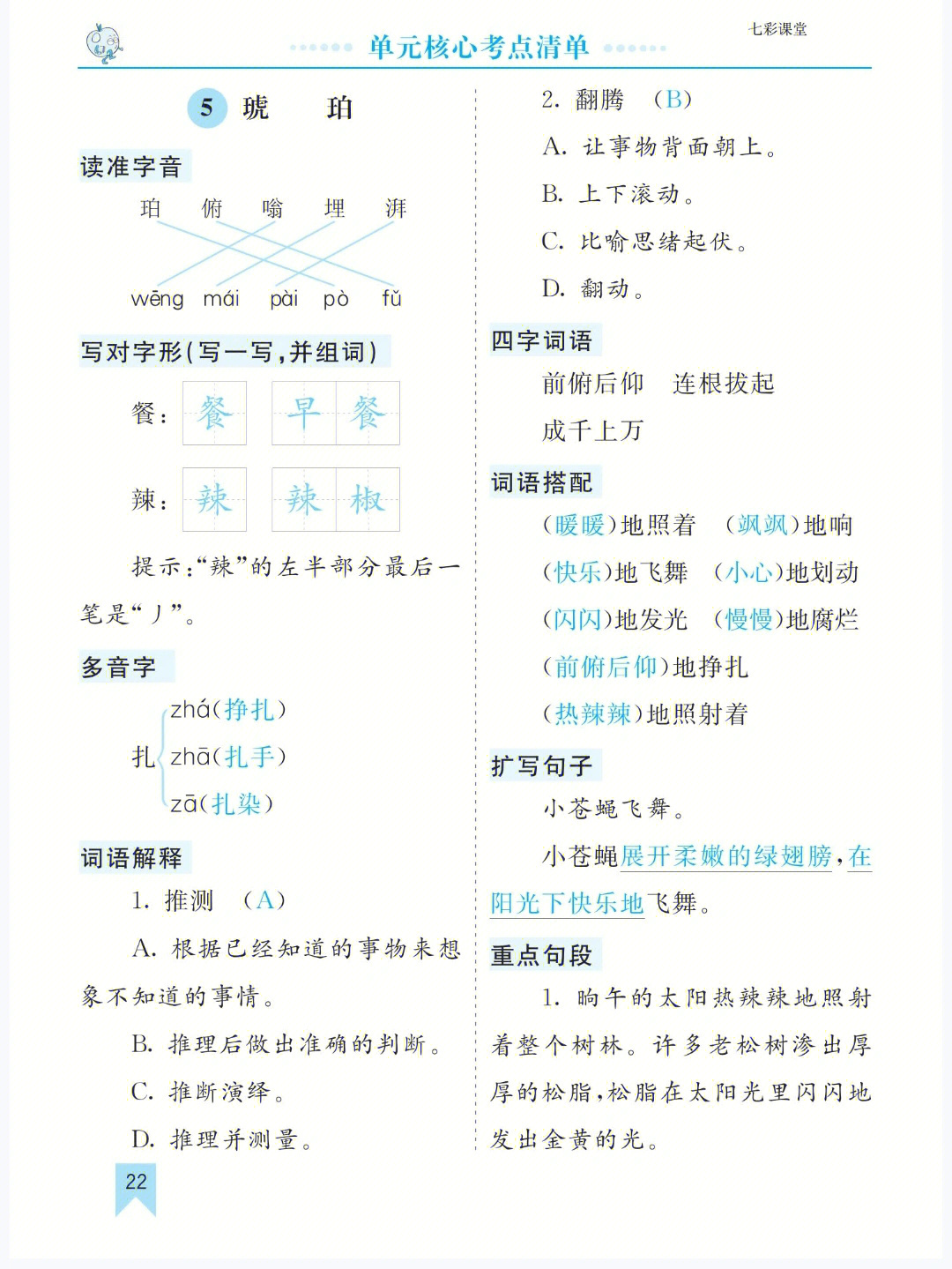 四年级下册部编版语文第二单元复习