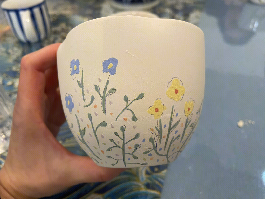 陶艺上色花朵杯杯
