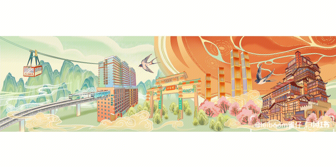 重庆地标建筑打卡旅游景点插画壁画