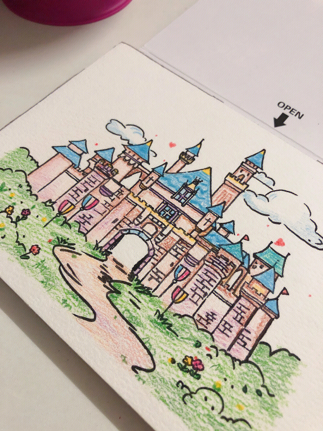 城堡彩铅画 简单图片