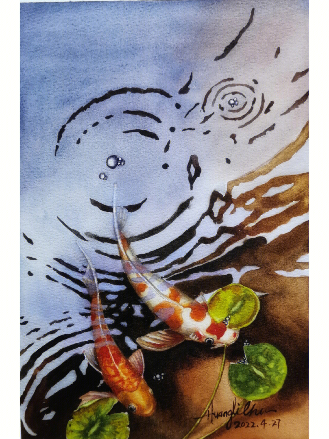 锦鲤简单水彩画图片