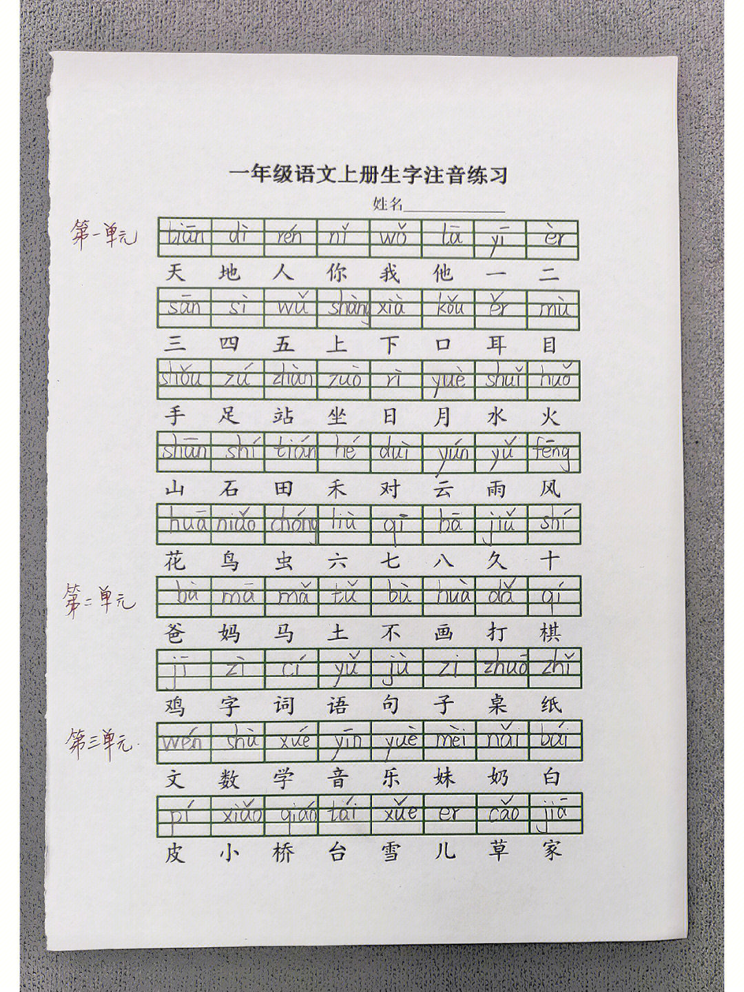 一年级语文上册生字注音练习