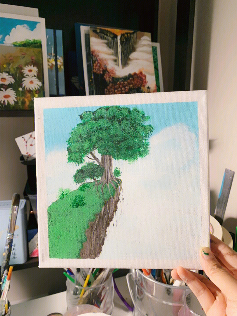 悬崖上的树简笔画图片