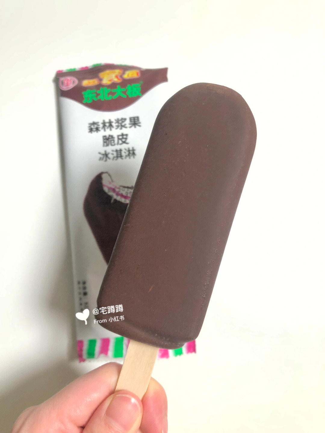 东北大板森林浆果脆皮冰淇淋,最外面的脆皮应该是黑巧克力,微微有点