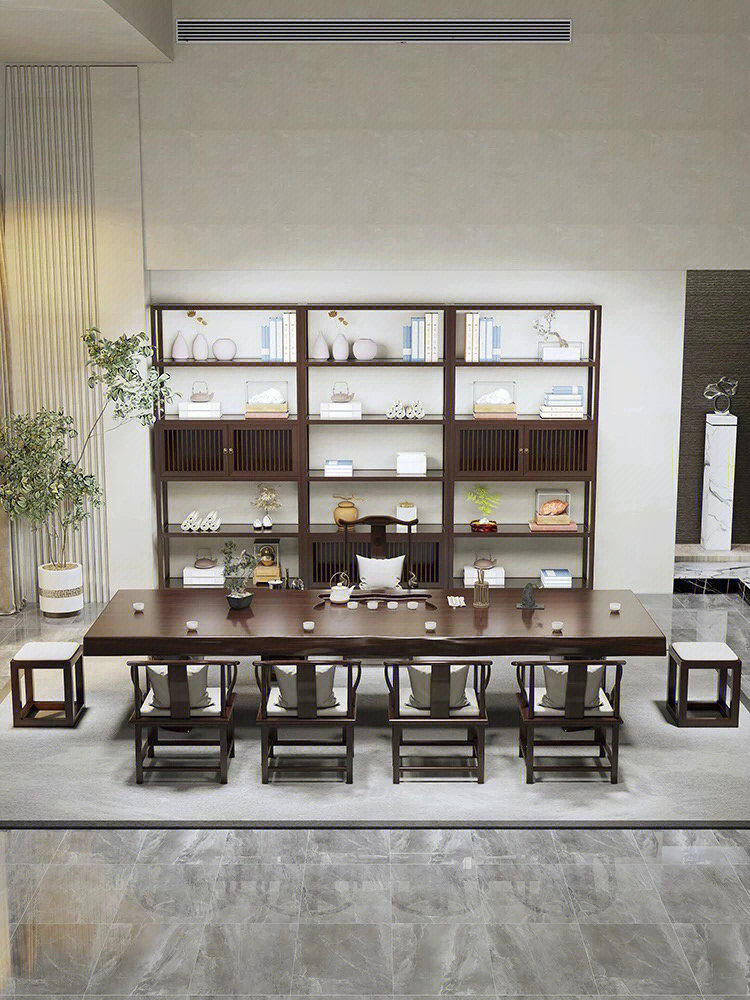 新中式实木大板茶桌茶台家用办公室原木大板茶桌椅组合茶室功夫桌