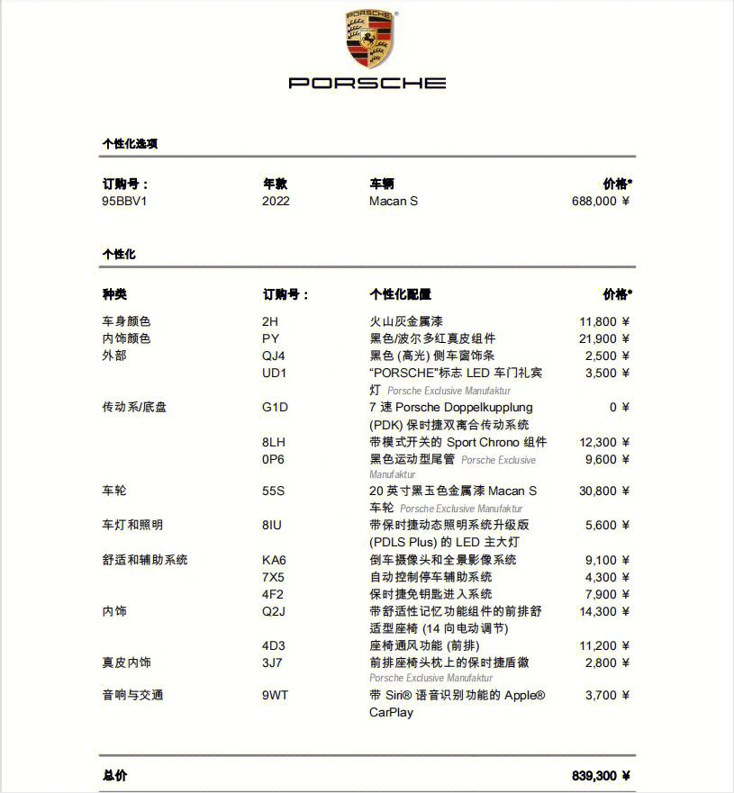 保时捷小卡宴 价格表图片