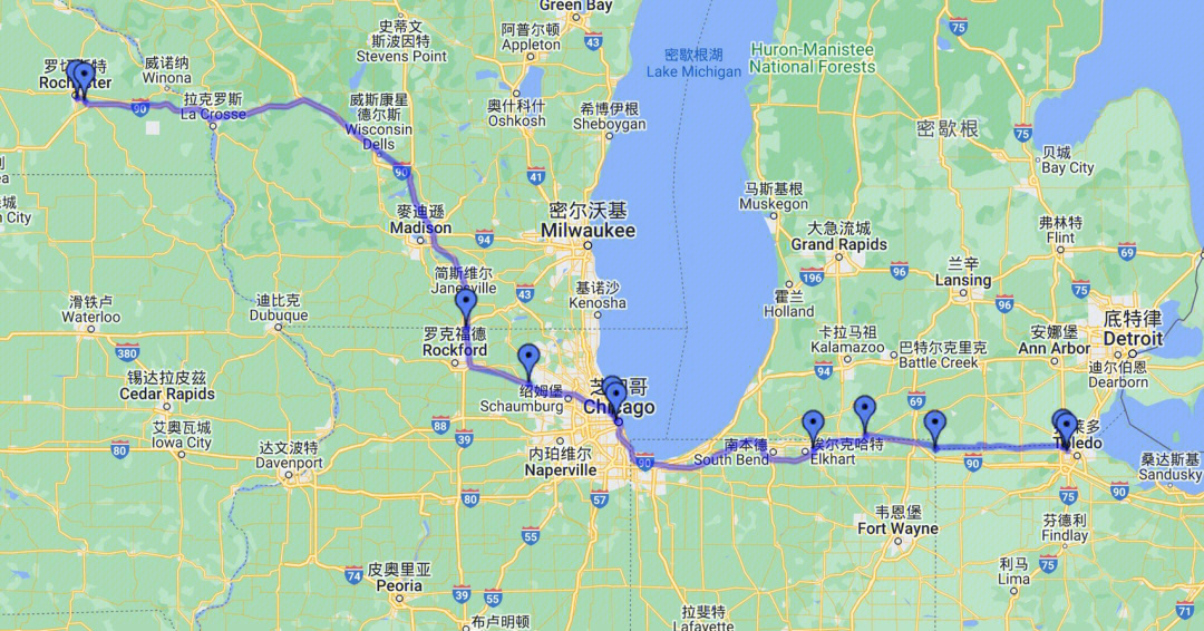 598 miles[露营r] 途径:俄亥俄州,密歇根州,印第安纳州,伊利诺伊州