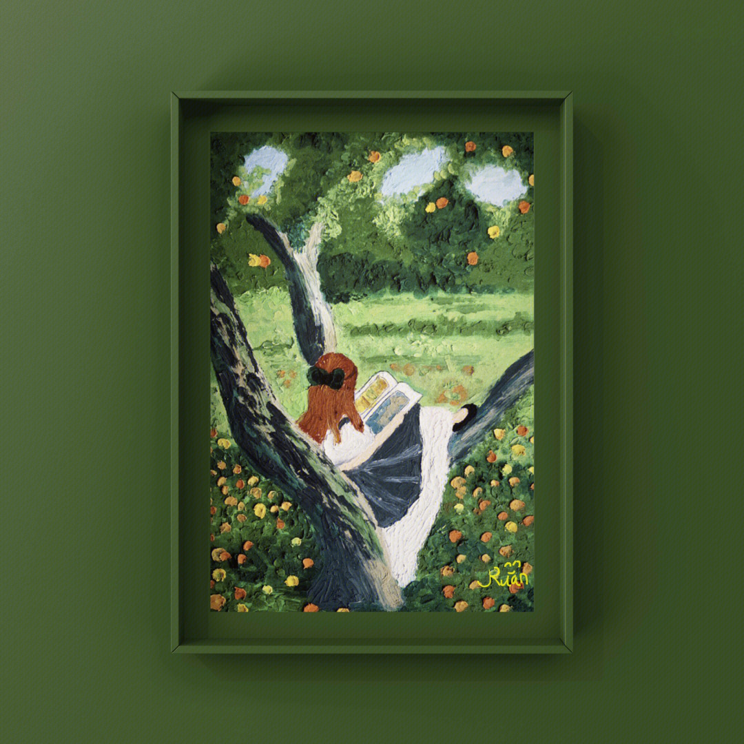 油画棒no035桔子树下的少女含步骤及色号