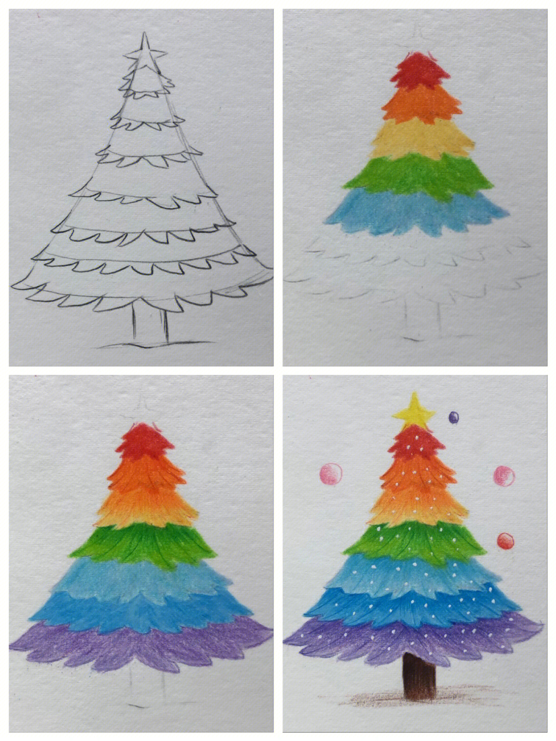 线圈画彩色的树图片