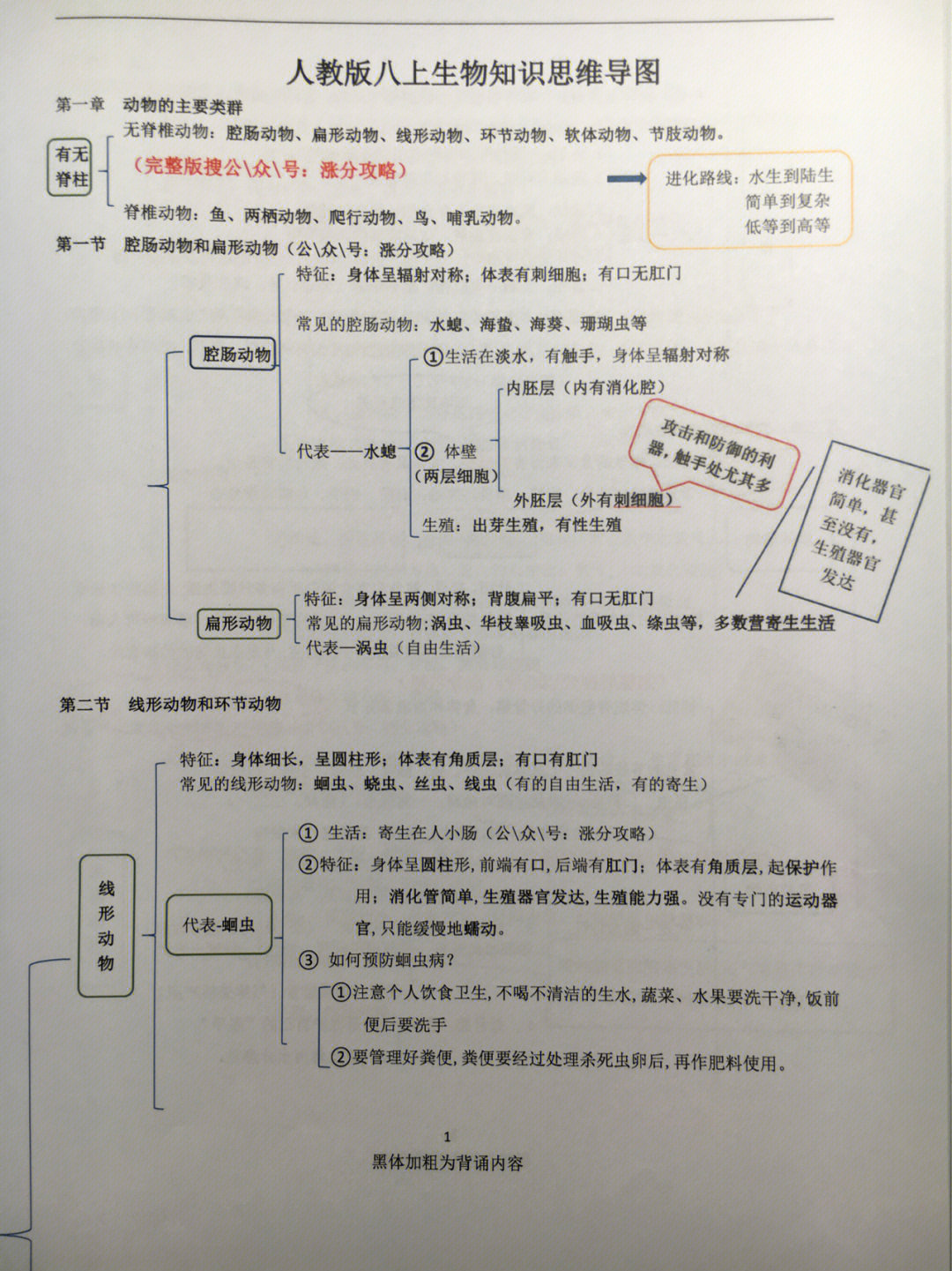 八年级上册生物思维导图知识点汇总