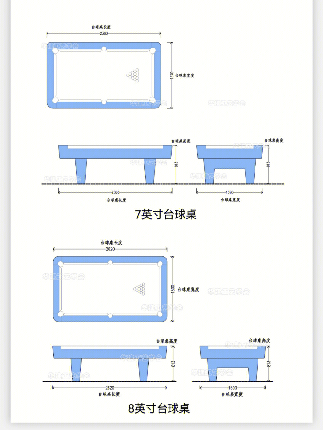 英式台球桌尺寸平面图图片