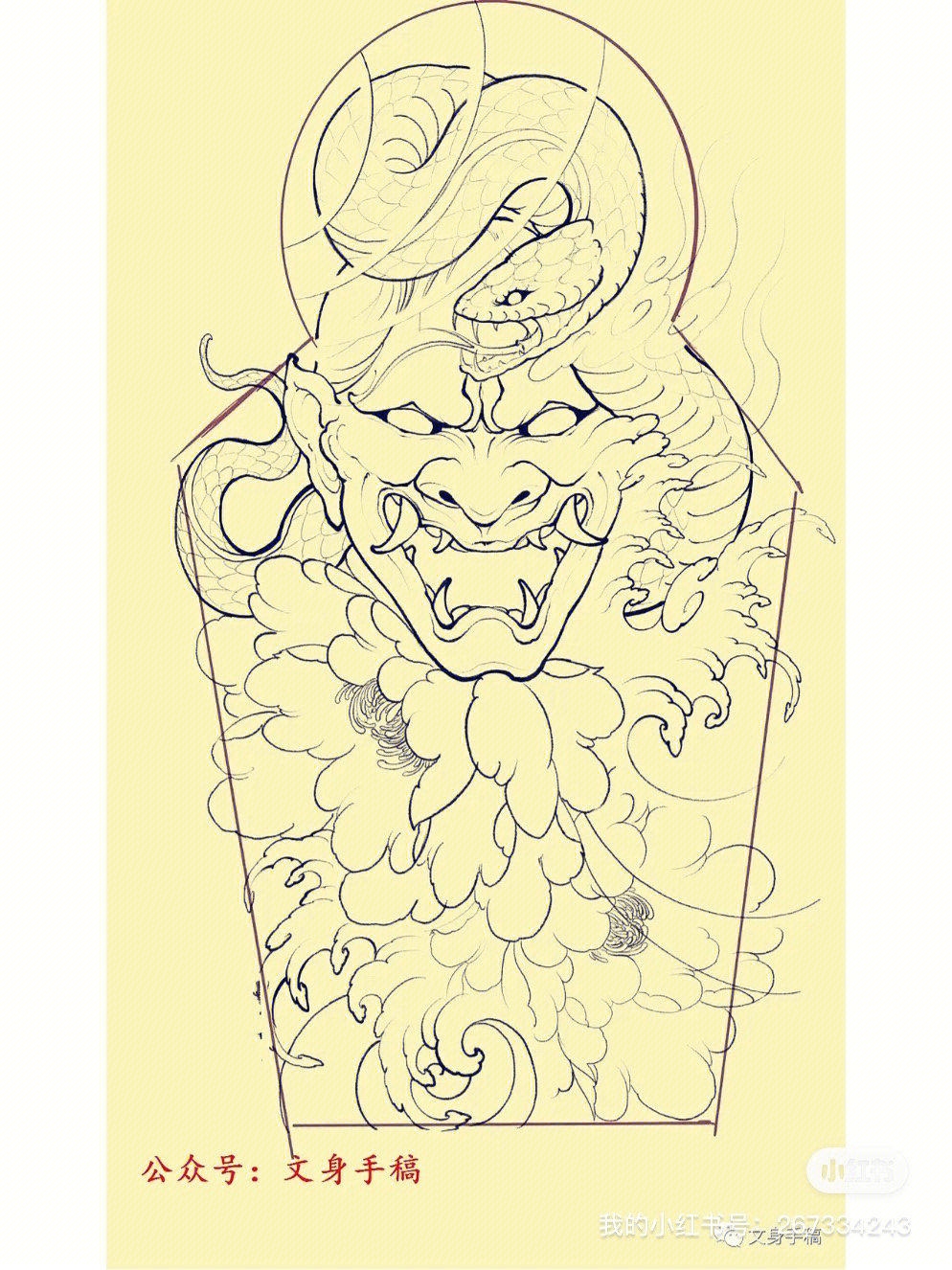 日式老传统纹身手稿来袭花臂花腿线条走起