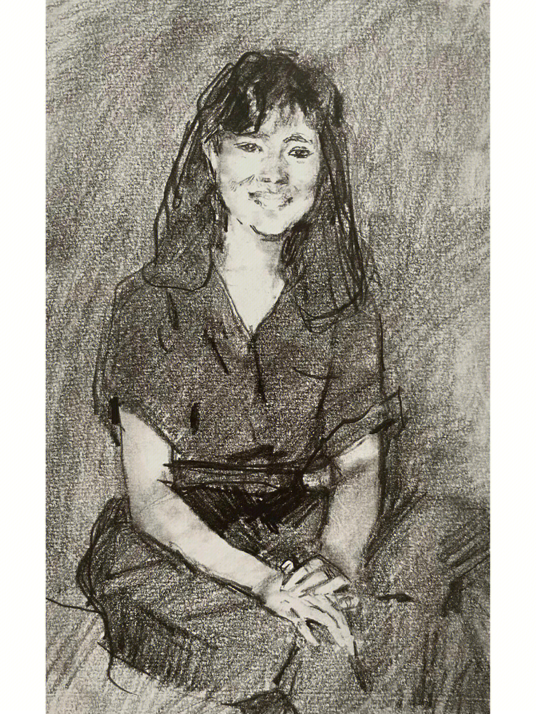 冉茂芹白衣女生素描图片