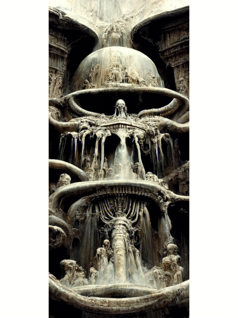 ai: midjourneytrevi fountain in h r giger style