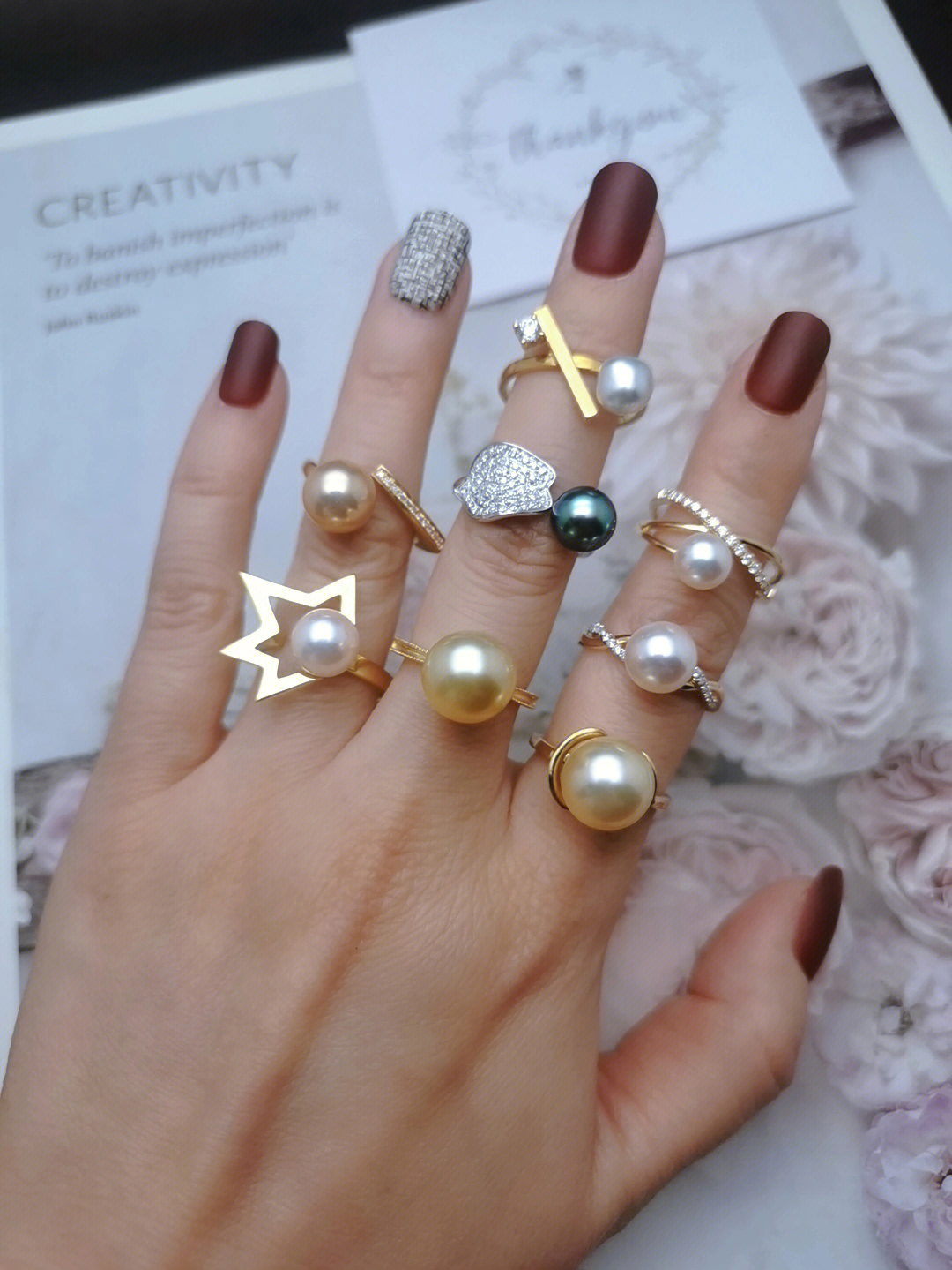 一下用不规则海水野生珍珠keshi是怎样的设计感,反正我很爱#珍珠戒指