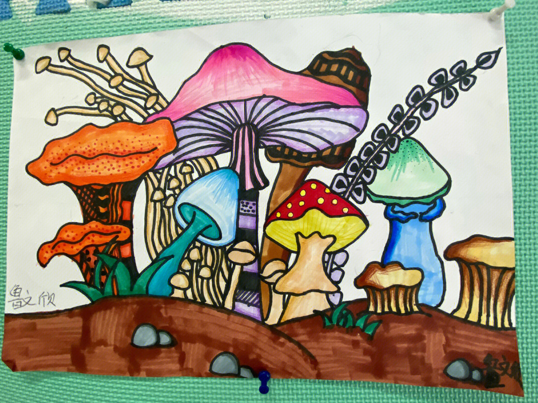 蘑菇创意线描绘画