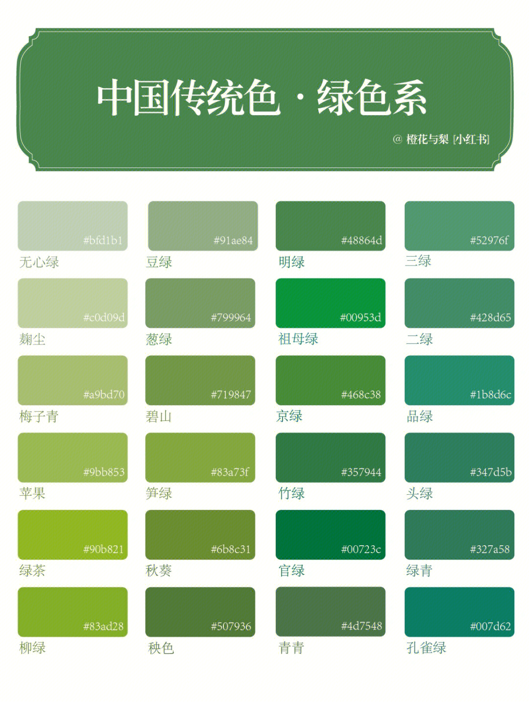 中国传统色绿色系色卡