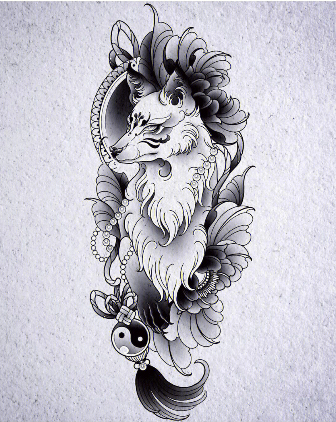 狐狸纹身手稿素材大图图片