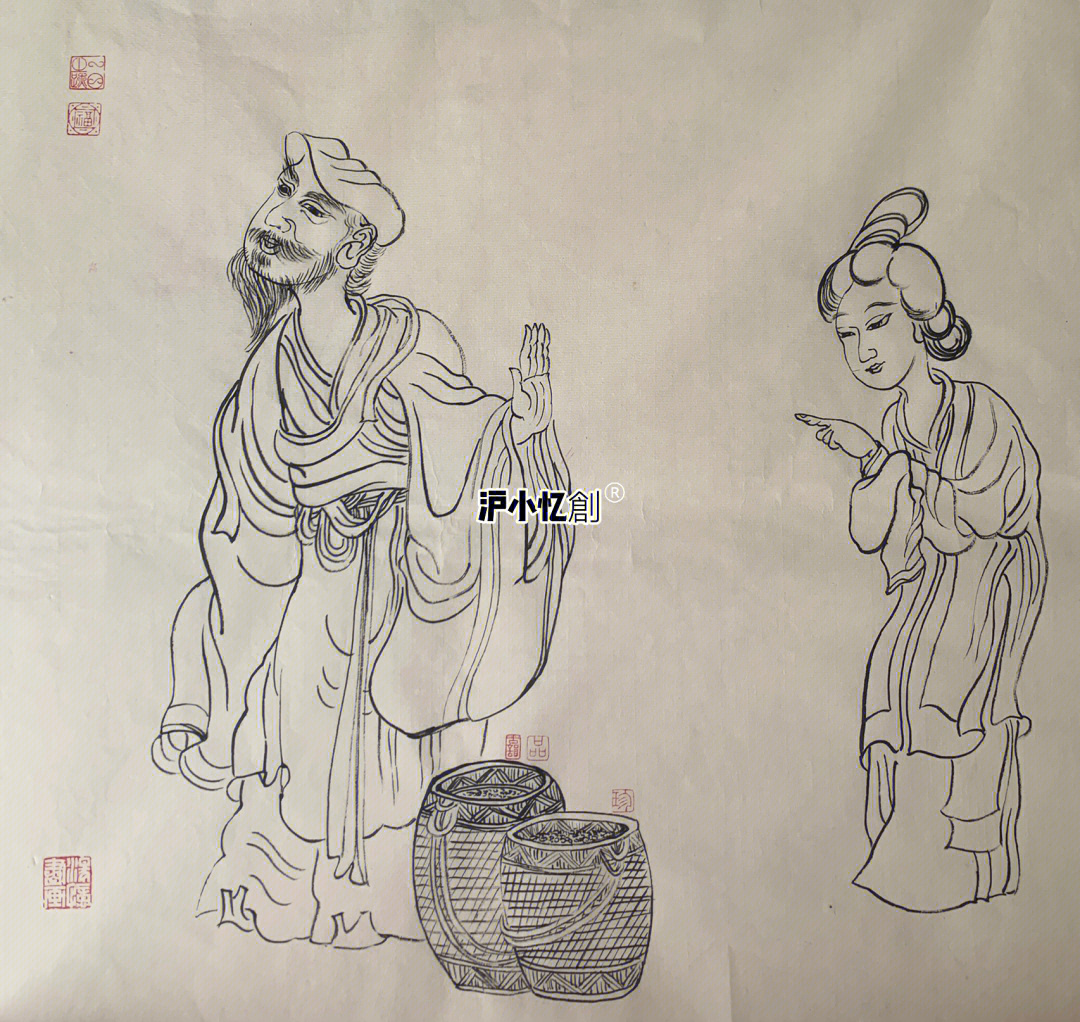 国画白描中国古代人物线描