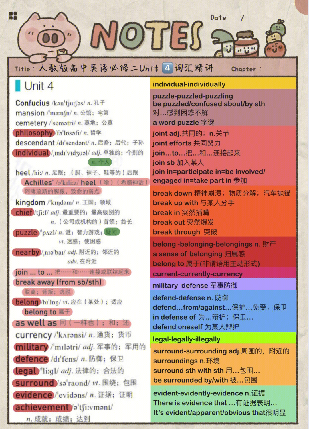 人教版高中英语必修二unit4单词讲解