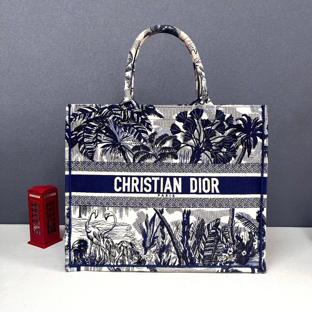 dior/迪奥 book tote蓝色丛林系列椰子树 手袋手提包 托特包大号尺寸