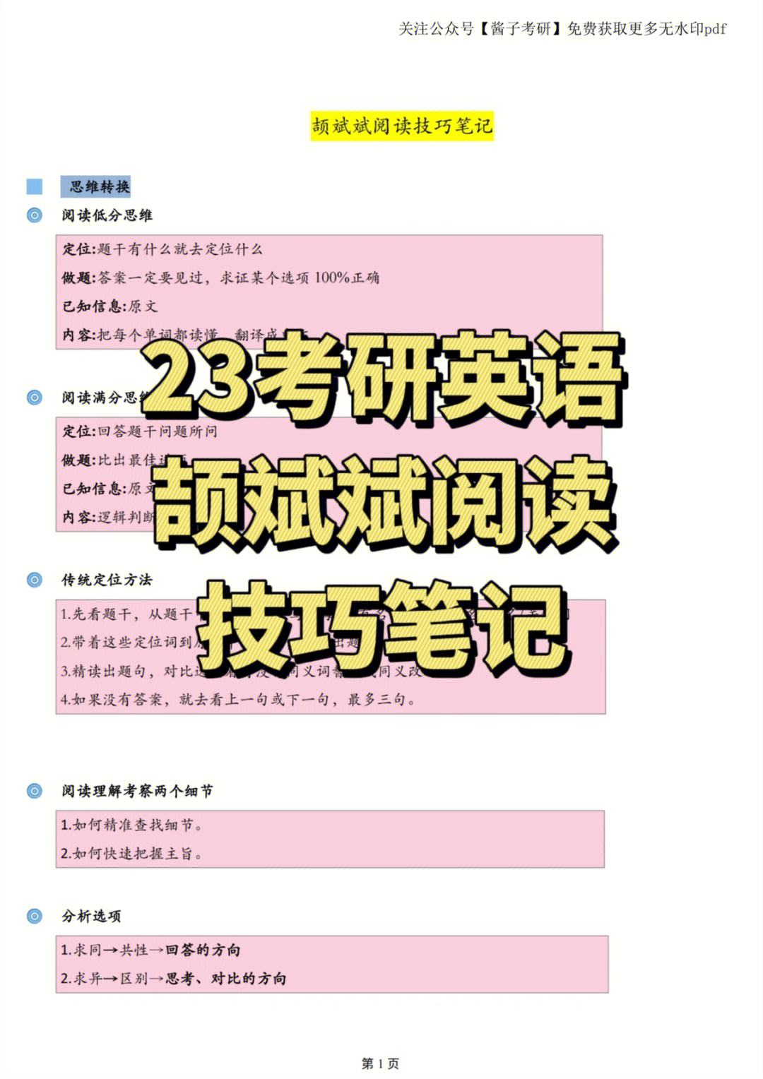 上岸宝书颉斌斌老师阅读技巧课笔记