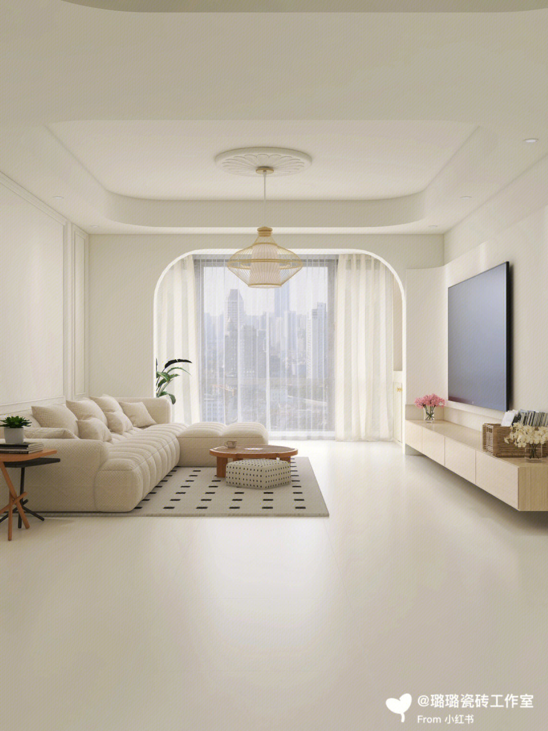 奶油轻法式客厅装修丨低饱和色的浪漫与温柔