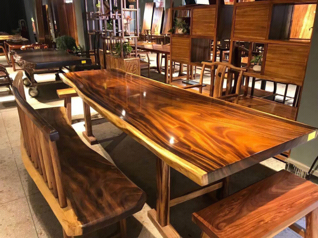 实木现代风格原木实木大板桌茶台办公桌茶桌