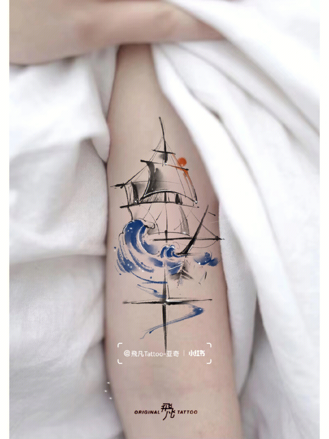 帆船纹身满背图片