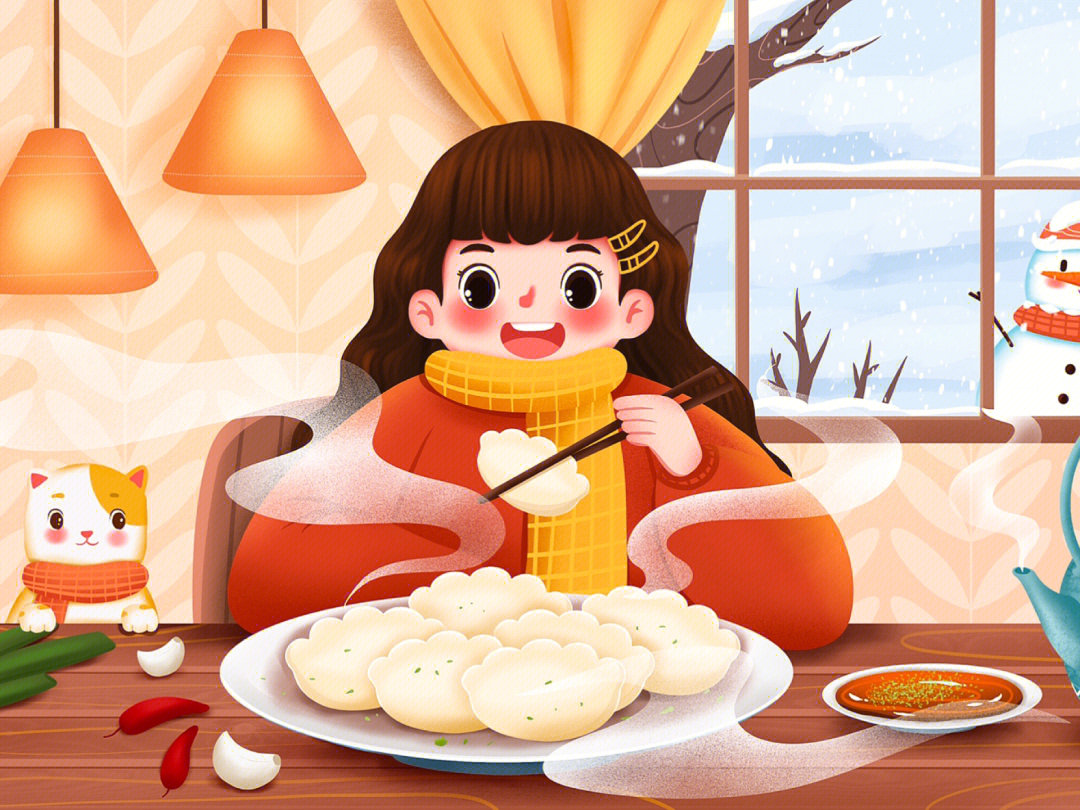 立冬插画吃饺子是迎接立冬的最佳选择