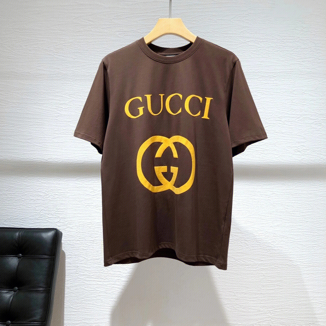 gucci高级感的咖啡棕情侣款短袖t恤