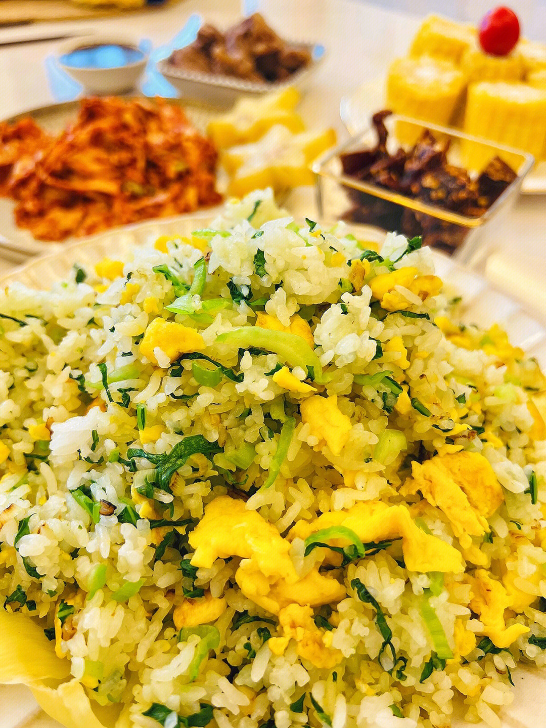 大同美食在家吃饭油菜鸡蛋炒米营养炒饭