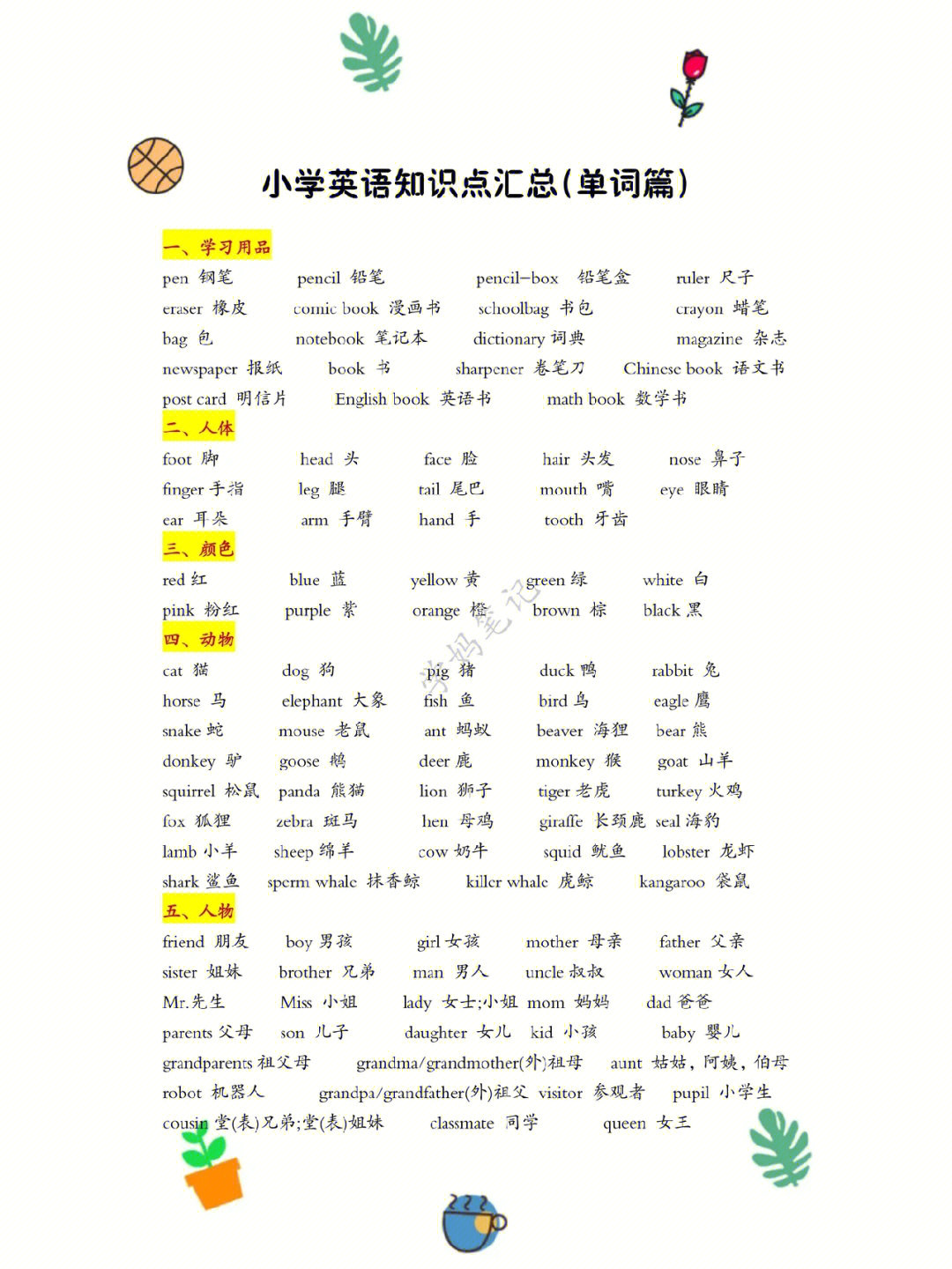 小学生英语单词篇